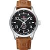 NAVIFORCE Orologio sportivo da uomo, cinturino in pelle, impermeabile, al quarzo, analogico, facile da leggere, con data automatica, Marrone, 46mm, Sportivo