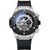 FORSINING Orologio al quarzo da uomo, stile retrò, con scheletro lunare, impermeabile, luminoso, analogico al quarzo, sportivo, cinturino in silicone, Argento