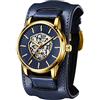 FORSINING Orologio meccanico automatico da uomo, con scheletro e cinturino in pelle, quadrante grande, impermeabile, Oro