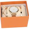 SAKURRDD Set regalo con orologio da donna in lega d'oro - Orologio da donna impermeabile di lusso in lega d'oro con braccialetto alla moda e orologio con diamanti in un set da 3 pezzi adatto come regalo/2291