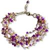 Generico Bracciale all'uncinetto con filo dorato e perline (Fucsia)