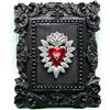 Handmade Quadro Artigianale Cuore Sacro in Cornice Barocca Nera | Ex-Voto Decorativo Fatto a Mano, Arredamento Parete Stile Gotico e Sacro Pop, Vari Modelli, mod.5