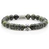 Generic Bracciale serpentino Bracciale con perline Teschio verde 8 mm Anello distanziatore in acciaio inossidabile Donna Uomo (Argento)