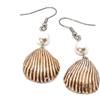 Generic Orecchini pendenti con conchiglia beige e argento 55x20 mm