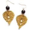 Handmade Orecchini Pendenti Foglie Dorate con Perline Agata Nera da Donna | Gioielli all'Uncinetto, Made in Italy, Lavorazione Artigianale