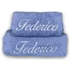 Handmade Crociedelizie, Set bagno da 2 coppia asciugamani bianchi ricamati personalizzati con nome viso + ospite idea regalo scelta colore ricamo spugna cotone 100% rosa azzurro