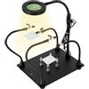 TECKEEN Stazione di riparazione elettronica, stazione di saldatura, strumento terzo aiuto mani con lampada d'ingrandimento, 4 bracci flessibili
