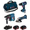 JG todotaladros BOSCH Kit 18V BK306BAG (Trapano Avvitatore GSR 18V-60 C + Smerigliatrice GWS 18-125 V-LI + Martello Perforatore GBH 18V-21 + 2 Batterie di 4,0 Ah + Caricabatterie + Borsa)