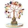 CRUCISRESIN Buddha Statue with Healing Crystal Tree, Tree of Life for Positive Energy. Home Decor Yoga Meditation.7 Chakra.(C)