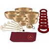 Sonic Energy Set di campane tibetane per chakra, 250-2200 g (SB-SET-CHA) | 7 pezzi, 9,5/16,2/19,9/22,9/22,8/25,9/28,9 cm, realizzati a mano, include 7 custodie, 7 anelli in feltro, 5 bacchette
