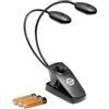 K&M 12271 Lampada per leggio musicale Twin Head Pro nero - con pinza e collo di cigno, 2 x 2500 Lux ciascuna, 3000 Kelvin