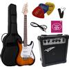 MSA: CHITARRE ELETTRICHE SUNBURST - CHITARRA ELETTRICA SUN BURST - SET CON AMPLIFICATORE DA 20WATT - BORSA - PLETTRO - CORDE - NATURA SUNBURST TRANSPARENTE