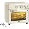 HOMCOM Mini Forno Elettrico 20L Ventilato 1400W, Forno da Tavolo Multifunzione con Aria Calda, 90-230°C, Timer 60 Min, 5 Modalità, Luce Interna, Doppio Vetro, Accessori Inclusi, Crema
