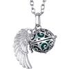 Morella Catenina Donna Angelo Custode in Acciaio Inox 70 cm con Ciondolo ad Ali di Angelo e Sfera Verde Scuro Ø 16 mm in Sacchetto di Velluto