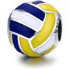 Generic Ciondolo sportivo da pallavolo in argento 925 con smalto blu, bianco e giallo, compatibile con braccialetti Pandora, Diameter 9mm, Argento sterling, Nessuna pietra preziosa