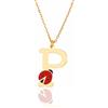 Sakrami Collana Bambina e Bambino Argento 925 Dorato con Iniziale e Coccinella Smaltata Rossa - Scatola Personalizzata con Dedica Incisa - Gioiello Portafortuna per Comunione Compleanno Natale (P)