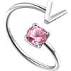 Suplight Suplihgt Anello Argento Donna Personalizzato Anello Lettera V Anello Donna Argento con Pietra Personalizzata Anello Donna con Iniziale V Personalizzato Regolabile Regalo Natale San Valentino