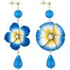 IN Lebole Collezione The Circle Fiore Azzurro Fondo Bianco Orecchini da Donna in Ottone Pietra Azzurro