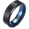 Vnox, fede nuziale, di fidanzamento o per anniversari, da uomo, larga 6 mm, in carburo di tungsteno, colore nero con interno blu e bordi smussati e tungsteno, 22, cod. TCR-03510