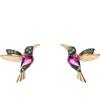 Einzelstück Kolibri Orecchini in argento sterling 925 con design a uccello, oro 14 carati e oro rosa, realizzati a mano con zirconi verdi e rosa, gioielli anallergici, onesize, Argento sterling