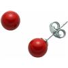 gioiellitaly Orecchini a lobo pallina grande sfera corallo rosso 8mm chiusura argento 925 con farfallina gioiello artigianale donna ragazza elegante