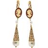 Mokilu' - Gioielli - Orecchini Vintage - Donna - Ottone dorato 24kt - Cammeo e Perle - Pendente