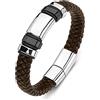 Aeici Bracciale Acciaio Uomo Elegante, Bracciale Uomo Acciaio Cuoio Braccialetto per Uomo Bracciale Intrecciato Marrone