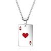 Rockyu Collana da uomo con ciondolo a forma di carte da poker, in acciaio inox, color argento, con simbolo di asso e vanga rossa, 61 cm (rosso)