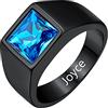 U7 Anello Uomo con Pietra Zaffiro Blu Quadrata da 8mm Acciaio Inossidabile Anello con Pietra in Cristallo Creato Anello Uomo Oro 14,5 Regalo per Uomo e Ragazzo