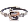 VENEZIA CLASSICA - Bracciale da Donna con perla quadrata in Vetro di Murano Originale e vera pelle Toscana, con foglia in oro 24kt o argento, Made in Italy certificato (Nero/Argento)