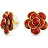 Bling Jewelry Orecchini a bottone in smalto rosso stile 3D a forma di rosa primaverile retrò per donne con orecchie forate in ottone placcato oro 14K