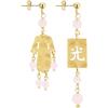 LEBOLE MAISON ORECCHINI KIMONO OTTONE TRAFORATO MINI PIETRA ROSA