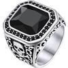 Richsteel Anello Uomo Sigillo Quadrato in Onice Anello Punk con Gemma Nera Ottagonale Disegno a Teschio Accessorio Moda Unico per Uomini