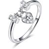 Generic Anelli Gioielli, Anello aperto regolabile con zirconi luminosi e lucchetto a forma di cuore in argento sterling 925 per donna