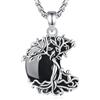 INFUSEU Collana Albero della Vita Mezzaluna in Ossidiana Regalo per Mamma con Due Bambini Gioiello di Famiglia Amore Incondizionato