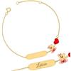 Sakrami Bracciale Bambina in Oro 9KT con Orsetto Rosa e Cuore Rosso Smaltati + Piastrina Incidibile - Confezione Personalizzata con Targhetta - Regalo per Battesimo Nascita Natale o Compleanno