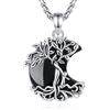 INFUSEU Collana Albero della Vita Mezzaluna in Ossidiana Regalo per Mamma e Bambino Gioiello di Famiglia Ideale per Compleanno
