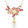 Swarovski Ciondolo Gema, Fiore, Rosa, Placcato Oro, Cristallo, Zircone, Senza Pietre Preziose, Perla di Cristallo, Catena Delicata, Moschettone