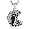 INFUSEU Collana Albero della Vita Mezzaluna in Ossidiana Regalo per Mamma con Tre Bambini Gioiello di Famiglia Cuore e Radici