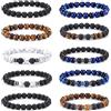 Jewdreamer 10PCS Bracciale Occhio di Tigre Per Uomo 8MM Pietra Naturale Perline Braccialetto Set Stretch Bracciali In Pietra Lavica Regolabile Nero Cristallo Perline Braccialetto per Uomo Donna Regali