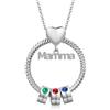 Lorajewel Collana Mamma Personalizzata con Ciondolo Rotondo, Nome e Pietra di Nascita - Regalo per Festa della Mamma, Nonna, Moglie, Natale, Compleanno (Argento-3)
