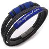 ALMENDRA Bracciale da uomo personalizzato in simil pelle nera e acciaio personalizzabile con incisione di nomi, iniziali, frasi, famiglia con chiusura magnetica scatola regalo (Nero - Blu)
