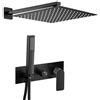 VALAZ Doccia Incasso Nero Opaco | Miscelatore Doccia Incasso Spruzzatore Effetto Pioggia | Installazione a Parete Facile | Inossidabile, Rotondo, Spruzzatore 20 cm, Serie Miño