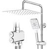 Rainsworth Kit Colonna Doccia Rainsworth in Cromo, 30,5 cm Quadrato in Acciaio Inox a Pioggia Sospesa, Doccia a Mano con 3 Tipi di Getto, Set Doccia Regolabile in Altezza Senza Rubinetto, Deviatore in Ottone