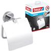 Tesa Smooz Portarotolo Wc con Coperchio - Porta Carta Igienica Adesivo in Metallo Cromato Lucido senza Perforazione, per Bagni - Colla Rimovibile Inclusa