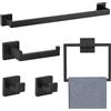 TNOMS Set di 5 accessori da bagno con barra portasciugamani da 60 cm, in acciaio inossidabile SUS304, con montaggio a parete, colore nero