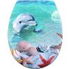 BM 4812 Tavoletta Copriwater Sedile WC Universale Coperchio Toilet Seat Bagno Termoindurente Decorato Motivo Delfino in Mare, Fissaggio dal Basso Cerniere Incluse