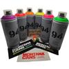 PROGAL COLORS MTN 94 bombolette spray Neon colori fluorescenti Set 6 x 400 ml di Montana Colors + 3 ugelli di ricambio in diverse dimensioni