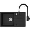 CECIPA 78 x 45 cm Lavello Cucina con U Rubinetto Estraibile, Lavello Nero con Gocciolatoio in Granito, Lavandino Cucina Nero per Mobile di lunghezza 60cm con Troppopieno e Sifone