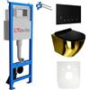 Lavita LAV 101 - Elemento da parete per WC 40 cm + parete sospesa per WC SOFI SLIM GOLD/BLACK senza bordi + pannello di controllo LAV 200.3.4 nero, set completo | cassetta di risciacquo da incasso |